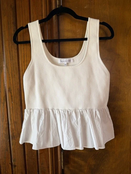 Sofie the Label Cream Peplum Crop Tank Top - Picture 1 of 3